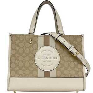 Coach 2-way bag ec-25032 beige Dempsey Signature C8448 jacquard canvas and le...